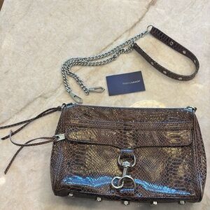 SALE! Rebecca Minkoff MAC Crossbody Shoulder Clutch/ Deep Brown/ Snakeskin
